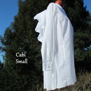 WHITE CABI BLOUSE TUNIC, S, LONG SHIRT w ANGEL WING BACK, COLLAR & BUTTON FRONT